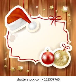 Christmas Background With Label And Hat, Vector 