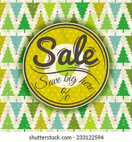 christmas background and  label with sale offer, vector