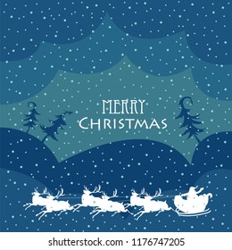 Christmas background. landscape with Santa Claus and reindeer