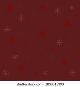 Fondo navideño de copos de nieve grandes y pequeños. Tonos rojos. Copos de nieve rojos en un fondo rojo. Tarjeta de Navidad. Gráficos vectoriales.