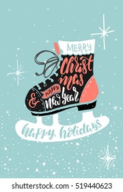 christmas background with lettering in form skate