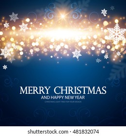Christmas Background with Lights and Snowflakes. New Year Wallpaper. Vector illustration