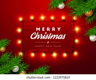 Fondo de Navidad con luces de Navidad. Ilustración vectorial.