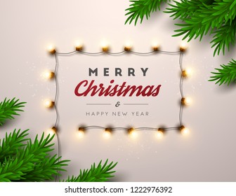 Fondo de Navidad con luces de Navidad. Ilustración vectorial.