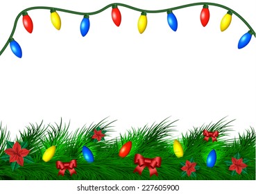 Christmas background with lights, wood and decorations