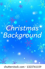 Christmas Background with Lovely Snowflakes and Shiny Lights. Festive Background for Christmas Decoration, Textile, Paper. Vertical A4 Vector Background.