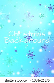 Christmas Background with Lovely Snowflakes and Shiny Lights. Festive Background for Christmas Decoration, Banner, Poster. Vertical A4 Vector Background.