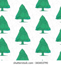 Christmas background. Low poly art abstract christmas tree. Seamless pattern background