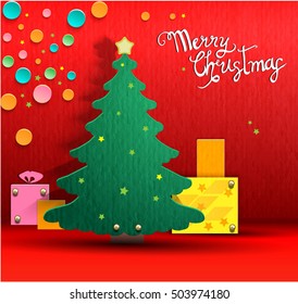 Christmas background made of paper. Vector Illustration.