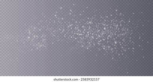 Christmas background. Magic bokeh shines with white dust. Realistic small pictures on transparent background, design for cards, invitations, backgrounds. Vector graphics.