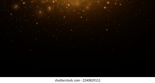 Christmas background. Magic shining gold dust. Fine, shiny dust bokeh particles fall off slightly. Fantastic shimmer effect. Vector illustrator.