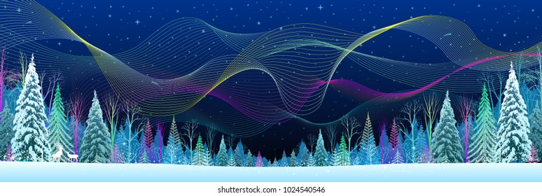 Christmas background with magic winter forest