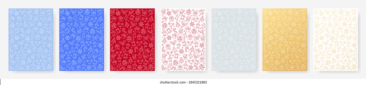 Christmas background. Merry Christmas and Happy New Year. Collection xmas icons. Winter, santa, tree, presents, snowflakes, holiday. Vector illustration.