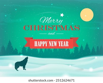 Christmas background. Merry Christmas and Happy New Year greeting card. Winter landscape with snow trees and reindeer. Vector illustration