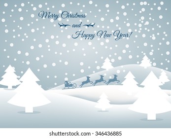 Christmas background. Merry Christmas happy new year. Christmas greeting card. Christmas background with Santa Claus on reindeer.  Vector illustration.