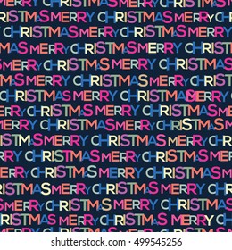 Christmas background with Merry Christmas lettering. Vector seamless pattern