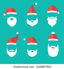 Christmas Background. Merry Christmas . Santa icons. Santa hats, moustache and beards. Christmas elements for your festive design.