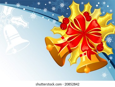 Christmas background with mistletoe, bell and snowflake, element for design, vector illustration