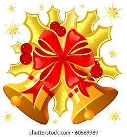 Christmas background with mistletoe, bell and snowflake, element for design, vector illustration