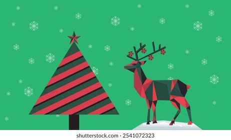 Fundo de Natal com ramos de visco, veado, bagas e flocos de neve, estrela