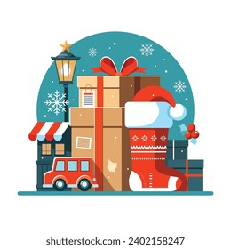 Christmas Background. New Year 2024 wallpaper. shopping online concept. holiday vector illustration