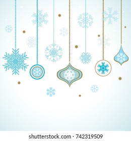 Christmas background. New Year. Celebration. Vector illustration. Snowflakes. Garland. Winter. Ball.