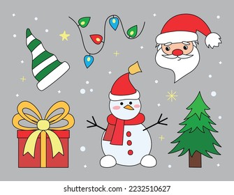 Christmas background. New Year. Characters. Elements. Kit. Part 1