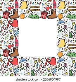 Weihnachtshintergrund. Neuer Jahresrahmen. Weihnachten und neue Jahresillustration mit Platz für Text