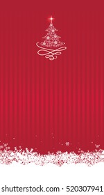 Christmas background with New Year Tree and Snow. Happy Winter Holiday Wallpaper. Greeting card design. Snowy Fir Tree Nature Decor.