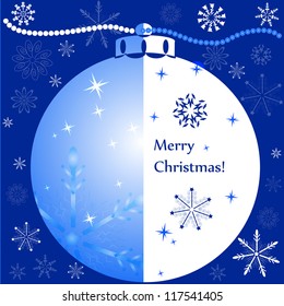 christmas background with a New Year's ball blue