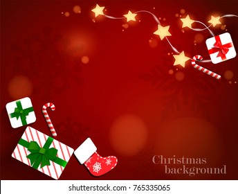 christmas background. New Year's gifts, garland, star.konfety. vector illustration