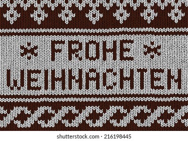 Christmas background - Norwegian knitting patterns with text Merry Christmas (in German)