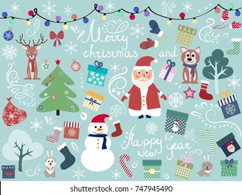 christmas background, on a blue background, vector illustration


