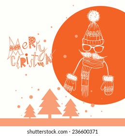Christmas Background on Hipsters Style With Hat, Glasses, Scarf, Mittens and Mustaches, Eps 10 Vector Illustration