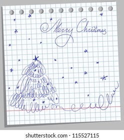 Christmas background on a piece of notebook