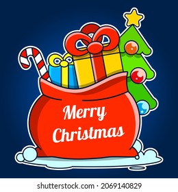 Christmas background with open bag of Santa Claus