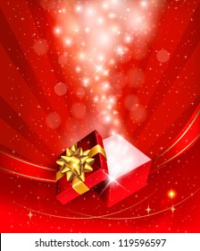 Christmas background with open gift box. Vector illustration.