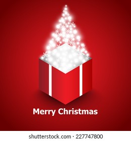 Christmas background with open gift box, vector illustration 
