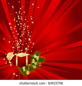 Christmas background with open gift. Vector illustration.
