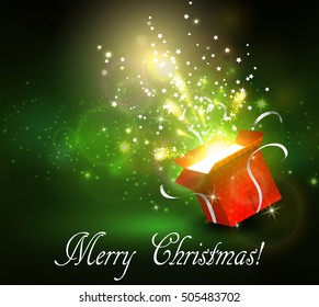 Christmas background with open red box