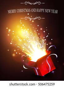 Fondo de Navidad con caja roja abierta