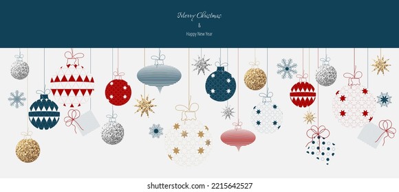 Christmas background with Christmas ornament. Modern design for banner, poster, holiday cover, splash screen, greeting card.