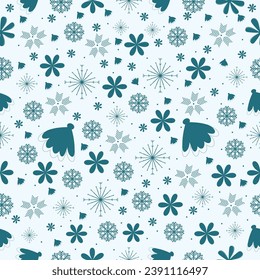 Christmas background with ornamental  gift, flower, leaf, toy. Holiday colorful seamless pattern. Winter background.Ready to print for fabric, textile, wrapping paper and other decoration.
