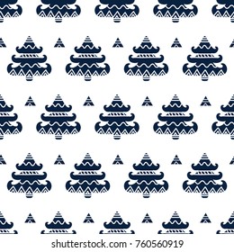 Christmas background with ornamental trees. Holiday monochrome seamless pattern. Vector illustration EPS 10.