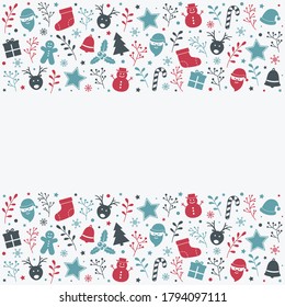 Christmas background with ornaments and copyspace. Empty Xmas greeting card. Vector