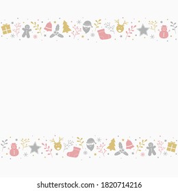 Christmas background with ornaments and copyspace. Empty Xmas greeting card. Vector
