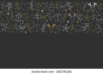 Christmas background with ornaments and copyspace. Empty Xmas greeting card. Vector