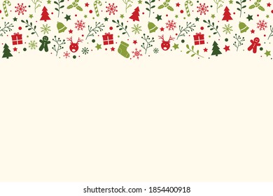 Fondo de Navidad con ornamentos y espacio de copias. Tarjeta de felicitación de Navidad vacía. Vector
