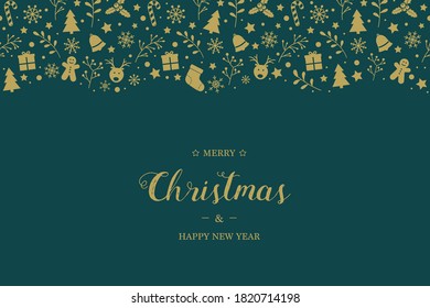 Christmas background with ornaments. Design of Xmas greeting card. Vector