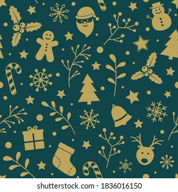 Christmas background with ornaments. Design of Xmas seamless pattern. Vector